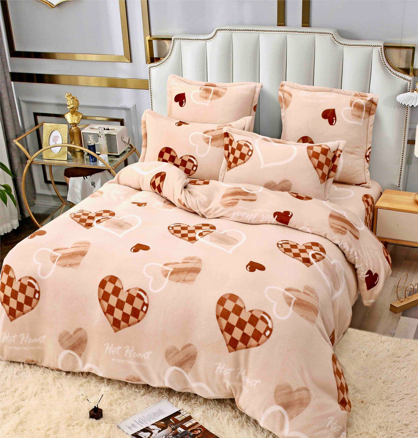 Lenjerie de pat Cocolino , 6 piese, Model Bej Inimi