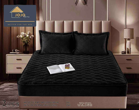 Husă Catifea TOPPER cu Elastic + 2 fețe de pernă, 140x200, Negru. HT18