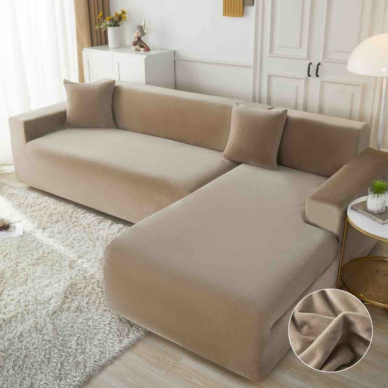 Set 2 Huse Colțar din Catifea, M+L , BEJ . Cod. HOM011