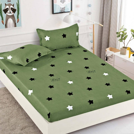 Husa de pat dublu cu elastic + 2 fețe de pernă Bumbac, Verde , HBF004
