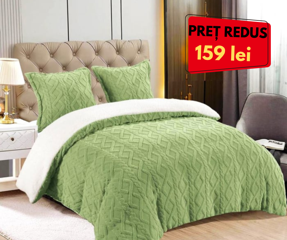 Set Pilota Groasă cocolino Tricot cu 2 fețe de pernă, Verde Deschis , PIL040