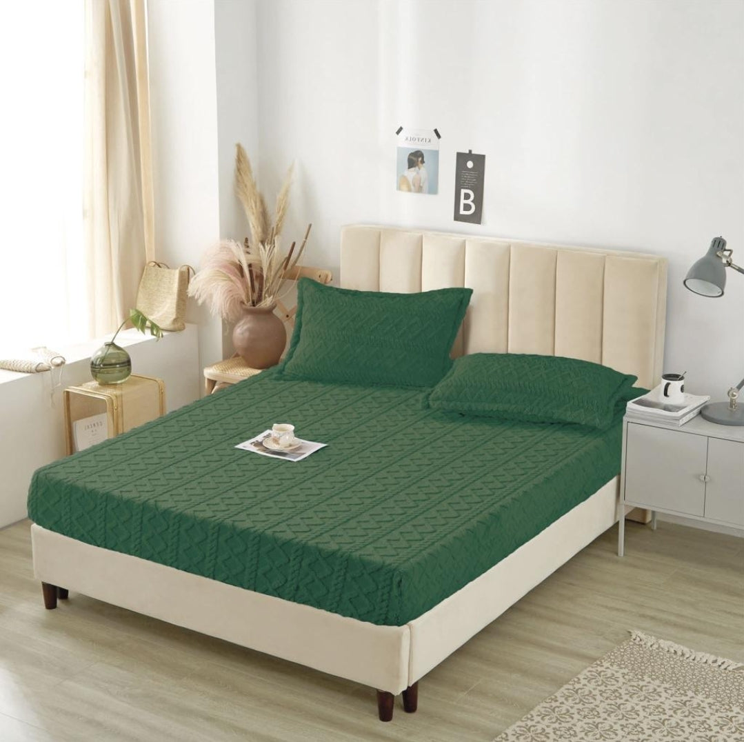 Husa de pat dublu, Cocolino 3 piese, Model Tricot, Verde, HCT002