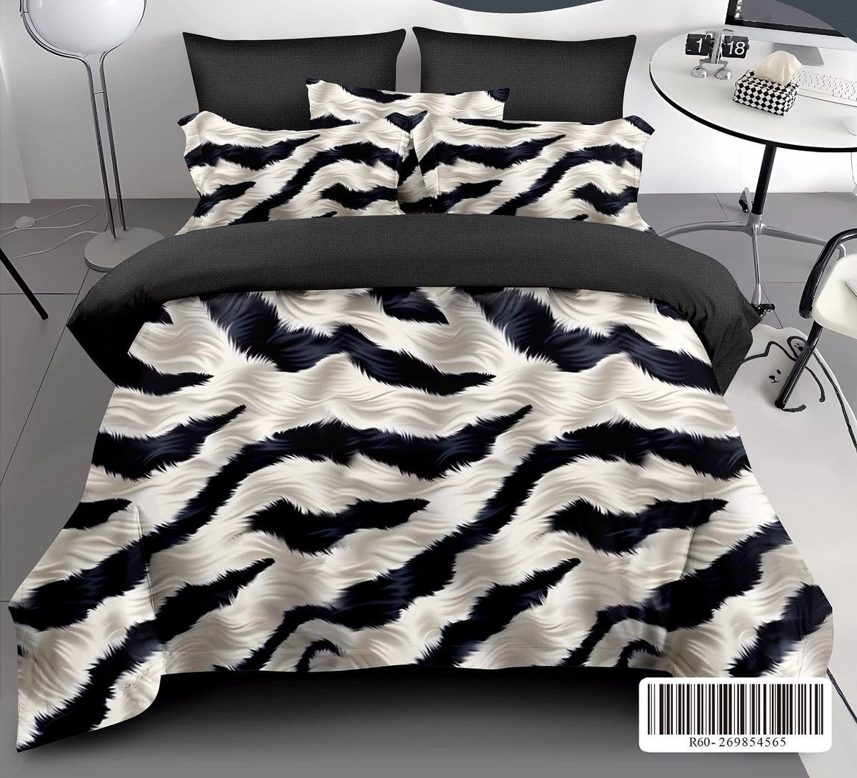 Lenjerie pat dublu, Bumbac Finet, 6 piese, Model Zebra