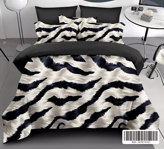 Lenjerie pat dublu, Bumbac Finet, 6 piese, Model Zebra
